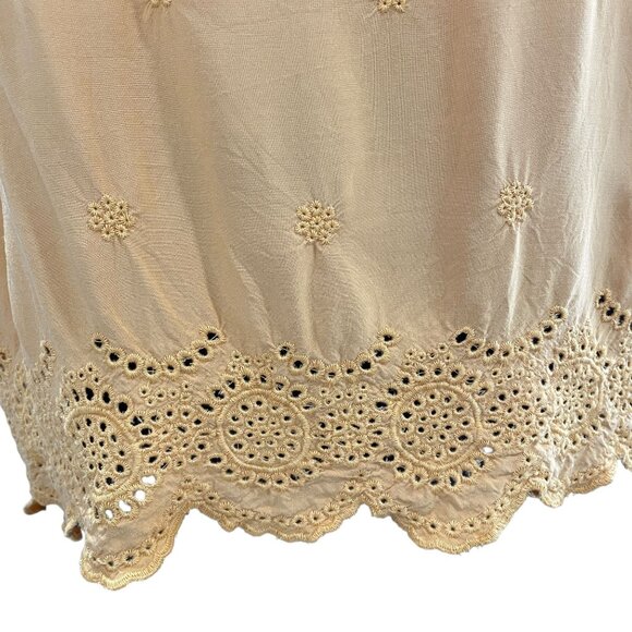 Ava Viv Yellow Tank Top 2X Boho Eyelet Embroidered Scallop Hem Flowy Festival - Picture 4 of 8